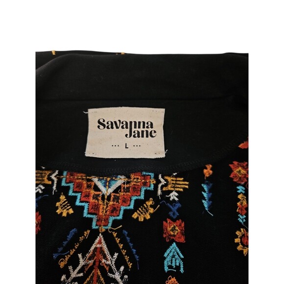 Savanna Jane Black Embroidered Blazer Jacket Size Large Buffalo Aztec Geometric - Picture 3 of 6